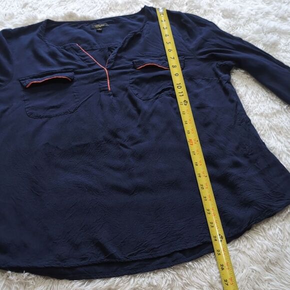 Cupio Navy Blue Long Sleeve V Neck Top with Coral Pink Trim - Picture 8 of 8